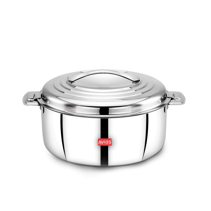 Platina Premium Double Wall Insulated Stainless Steel Casserole/ Hotpot/ Chapati Box/ Hot Case With Steel Lid | Retains Temperature | Twist Lock | 1000Ml /1500Ml / 2500Ml/3500/5000/7500 - Silver