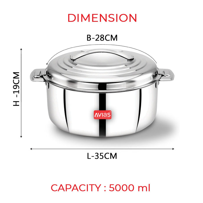 Platina Premium Double Wall Insulated Stainless Steel Casserole/ Hotpot/ Chapati Box/ Hot Case With Steel Lid | Retains Temperature | Twist Lock | 1000Ml /1500Ml / 2500Ml/3500/5000/7500 - Silver