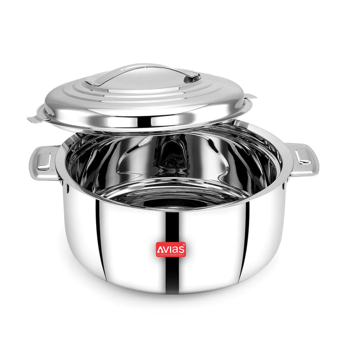 Platina Premium Double Wall Insulated Stainless Steel Casserole/ Hotpot/ Chapati Box/ Hot Case With Steel Lid | Retains Temperature | Twist Lock | 1000Ml /1500Ml / 2500Ml/3500/5000/7500 - Silver