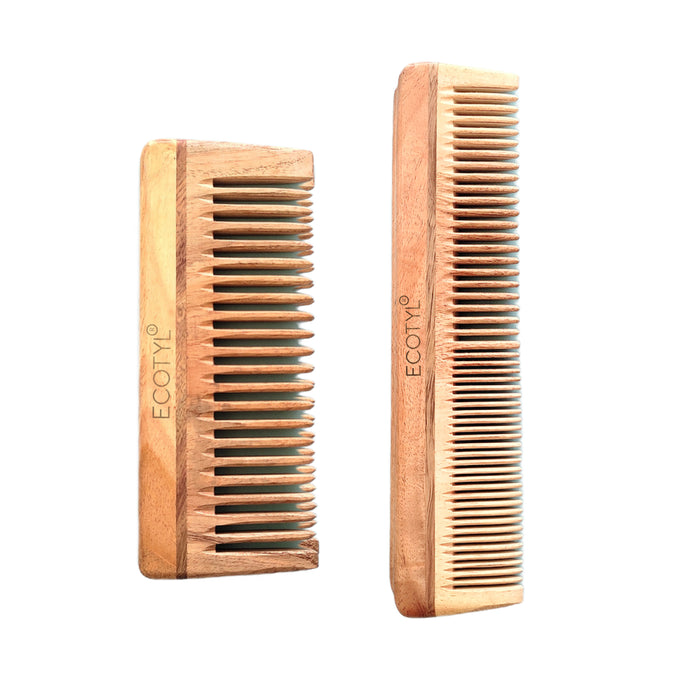 Neem Wood Comb Combo - Detangling Comb & Shampoo Comb | Gentle On Hair | Prevents Dandruff | Set Of 2