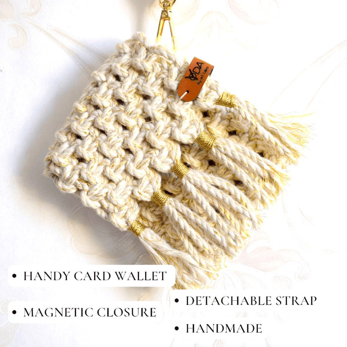 Handmade Macrame Mini Card Wallet Golden And White