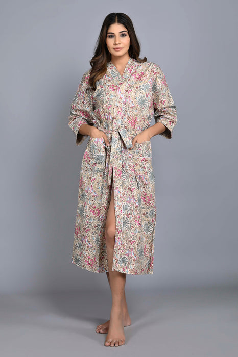 Floral Pattern Kimono Robe Long Bathrobe For Women (Multi)-KM-149