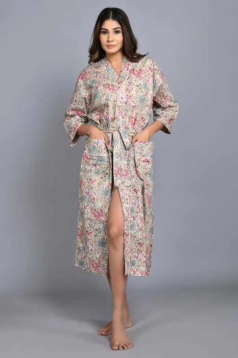 Floral Pattern Kimono Robe Long Bathrobe For Women (Multi)-KM-149