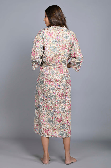 Floral Pattern Kimono Robe Long Bathrobe For Women (Multi)-KM-149