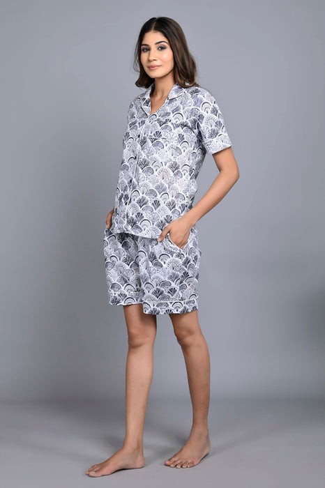 Floral Pattern Night Dress For Women (Grey)-ND-2