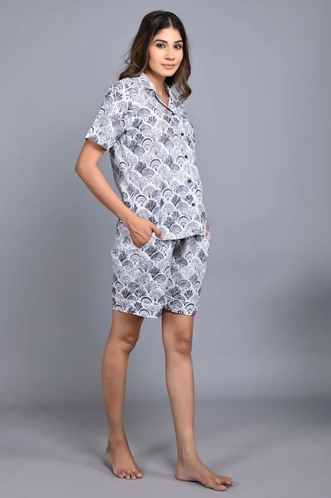 Floral Pattern Night Dress For Women (Grey)-ND-2