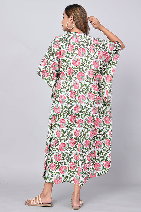 Shoolin Multicolour Cotton Kaftan Printed Midi Dress- KF-7