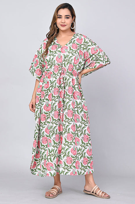 Shoolin Multicolour Cotton Kaftan Printed Midi Dress- KF-7