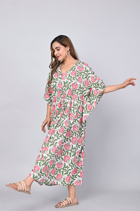 Shoolin Multicolour Cotton Kaftan Printed Midi Dress- KF-7