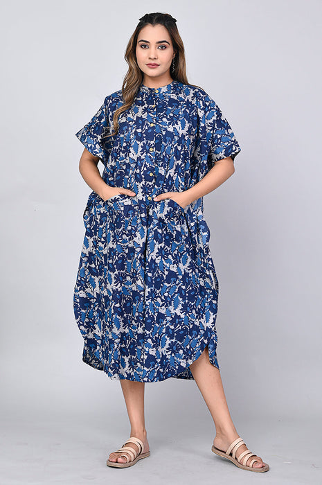 Abstract Print Dress for Women (Navy Blue)-DR-14