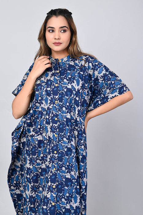 Abstract Print Dress for Women (Navy Blue)-DR-14