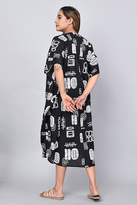 Abstract Print Dress for Women (Black)-DR-15