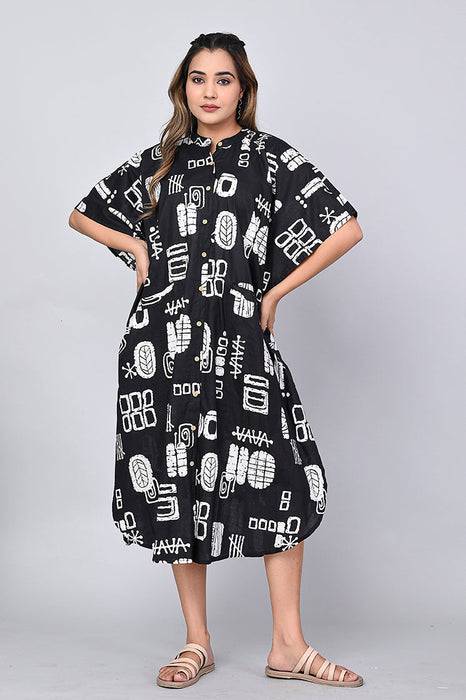 Abstract Print Dress for Women (Black)-DR-15