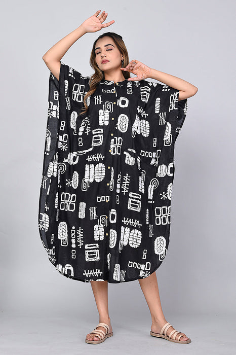 Abstract Print Dress for Women (Black)-DR-15