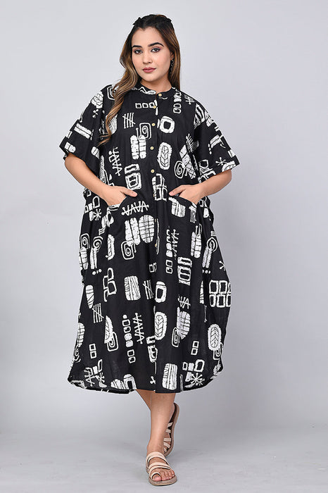 Abstract Print Dress for Women (Black)-DR-15