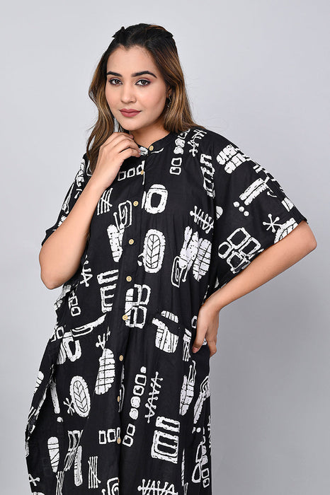 Abstract Print Dress for Women (Black)-DR-15