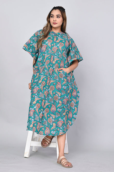 Floral Print Dress for Women (Green)-DR-3