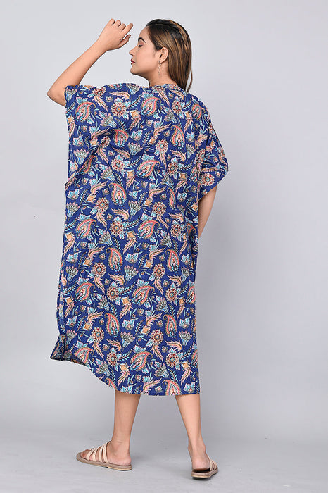 Floral Print Dress for Women (Blue)-DR-4