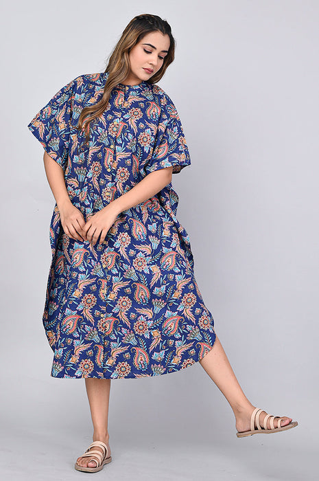 Floral Print Dress for Women (Blue)-DR-4