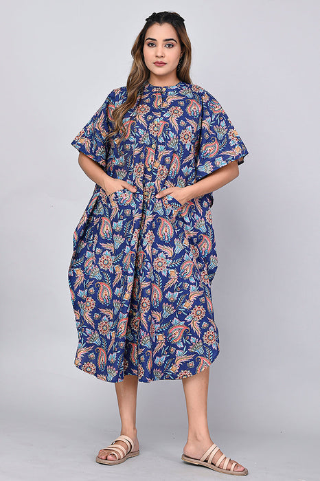 Floral Print Dress for Women (Blue)-DR-4