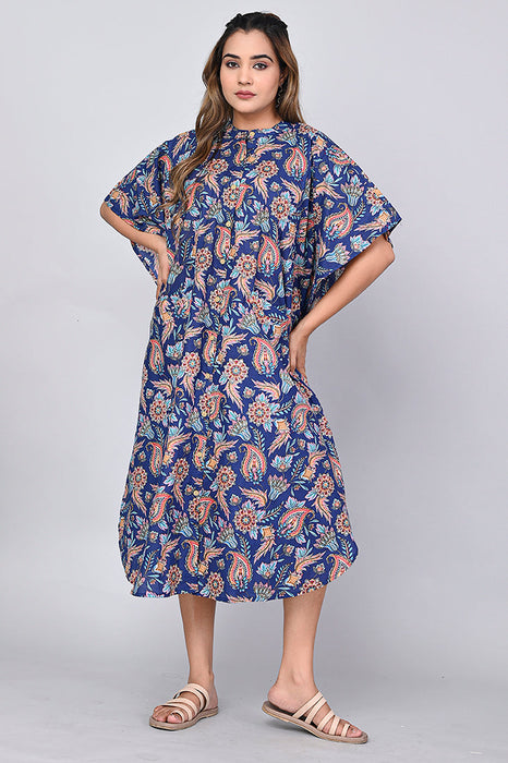 Floral Print Dress for Women (Blue)-DR-4