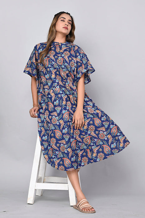 Floral Print Dress for Women (Blue)-DR-4