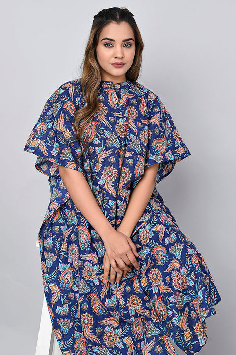 Floral Print Dress for Women (Blue)-DR-4