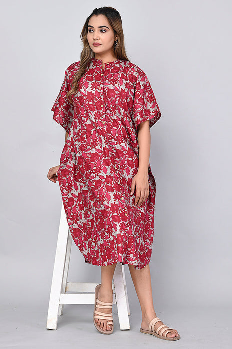 Abstract Print Dress for Women (Maroon)-DR-6