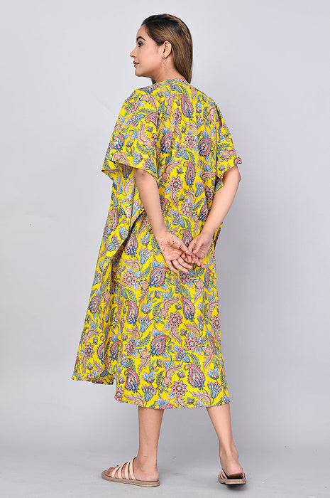 Floral Print Dress for Women (Yellow)-DR-7