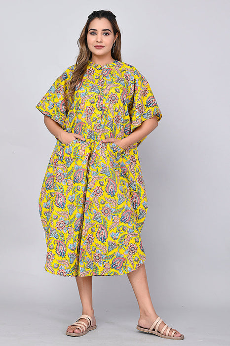 Floral Print Dress for Women (Yellow)-DR-7