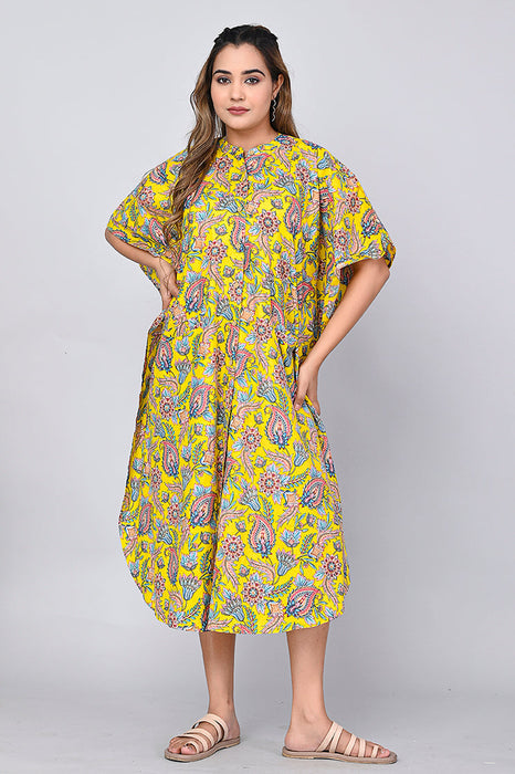 Floral Print Dress for Women (Yellow)-DR-7