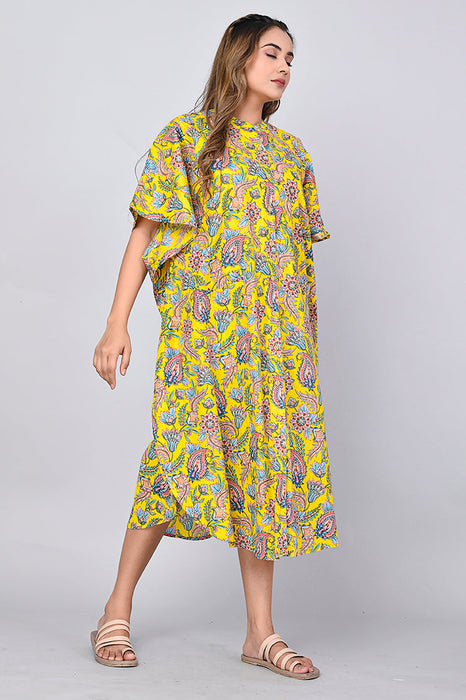 Floral Print Dress for Women (Yellow)-DR-7