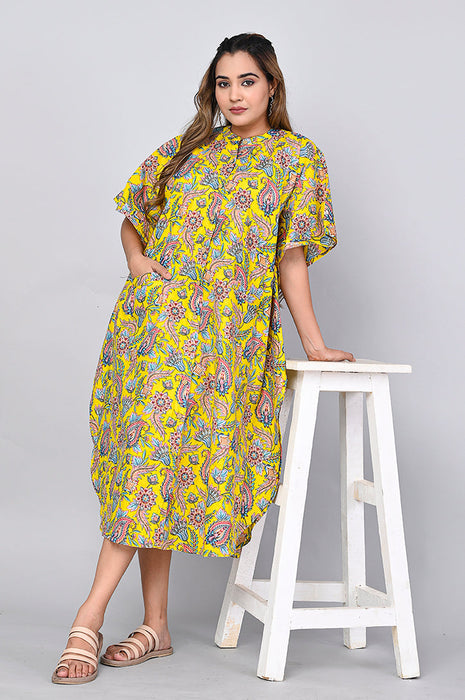 Floral Print Dress for Women (Yellow)-DR-7