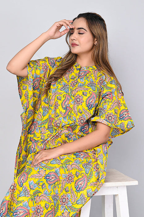 Floral Print Dress for Women (Yellow)-DR-7