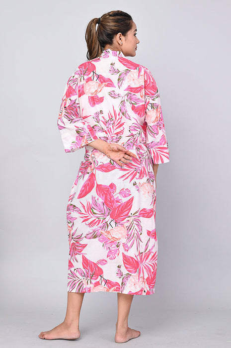 Floral Pattern Kimono Robe Long Bathrobe For Women (Multi)-KM-156