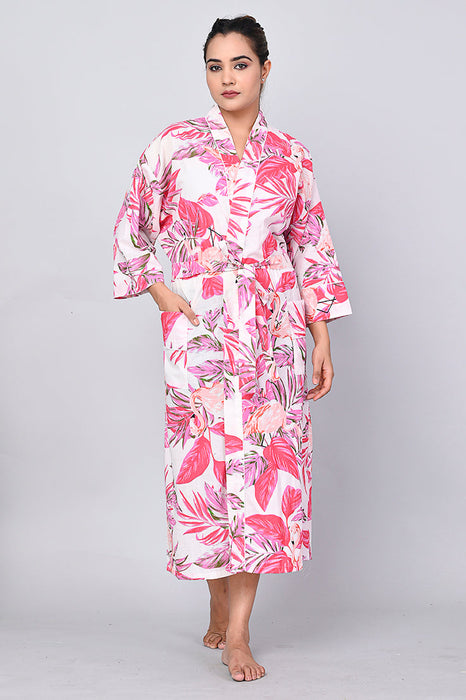 Floral Pattern Kimono Robe Long Bathrobe For Women (Multi)-KM-156