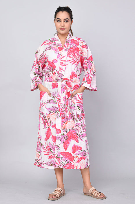 Floral Pattern Kimono Robe Long Bathrobe For Women (Multi)-KM-156