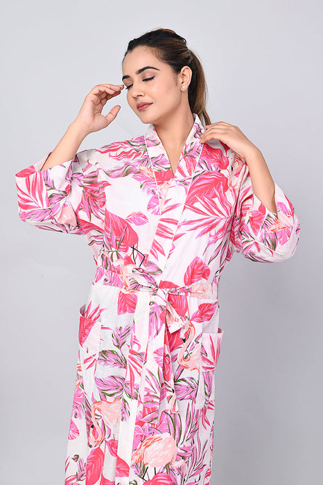 Floral Pattern Kimono Robe Long Bathrobe For Women (Multi)-KM-156