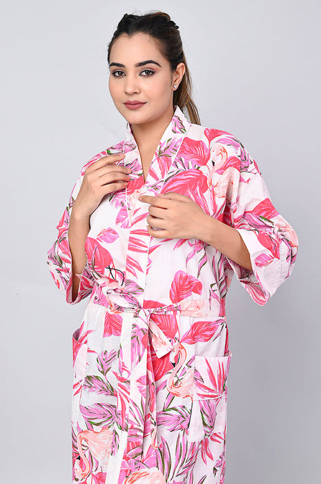 Floral Pattern Kimono Robe Long Bathrobe For Women (Multi)-KM-156