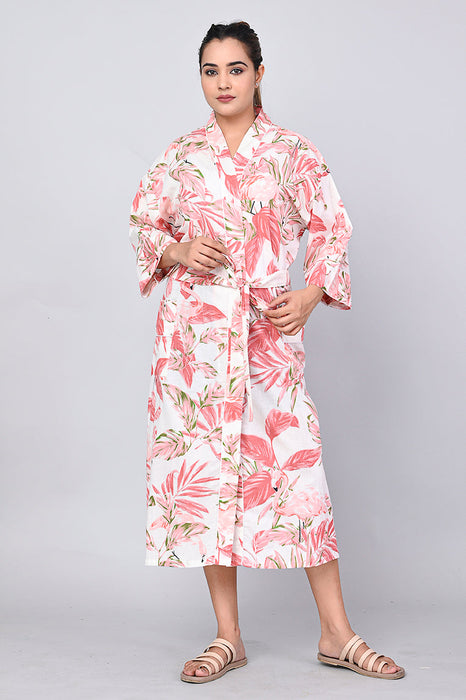 Floral Pattern Kimono Robe Long Bathrobe For Women (Multi)-KM-158