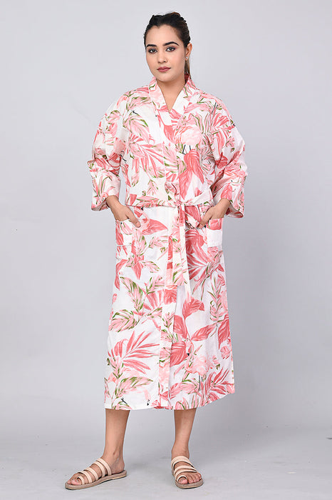 Floral Pattern Kimono Robe Long Bathrobe For Women (Multi)-KM-158