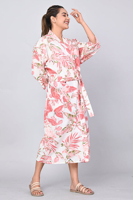 Floral Pattern Kimono Robe Long Bathrobe For Women (Multi)-KM-158