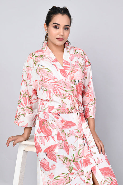 Floral Pattern Kimono Robe Long Bathrobe For Women (Multi)-KM-158