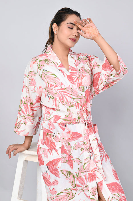 Floral Pattern Kimono Robe Long Bathrobe For Women (Multi)-KM-158