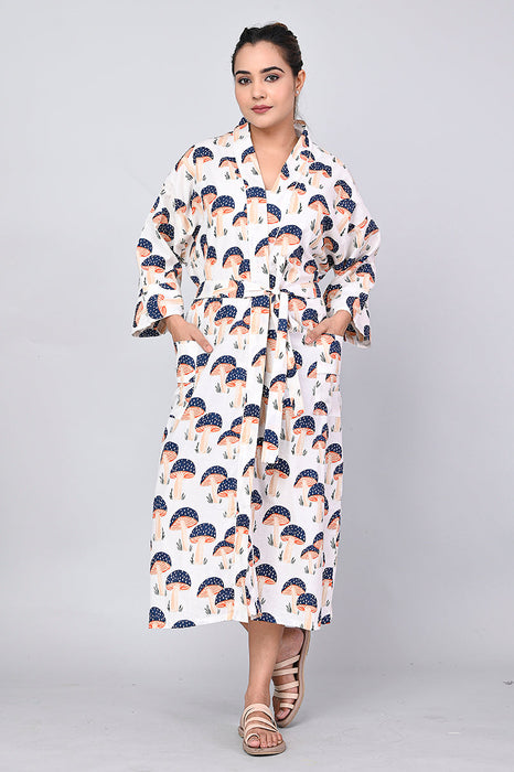 Mushroom Pattern Kimono Robe Long Bathrobe For Women (Multi)-KM-160