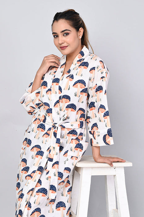 Mushroom Pattern Kimono Robe Long Bathrobe For Women (Multi)-KM-160