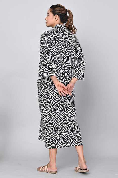 Zebra Pattern Kimono Robe Long Bathrobe For Women (Black)-KM-161