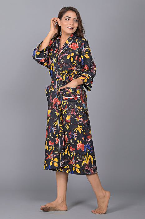 Floral Pattern Kimono Robe Long Bathrobe For Women-KM-146