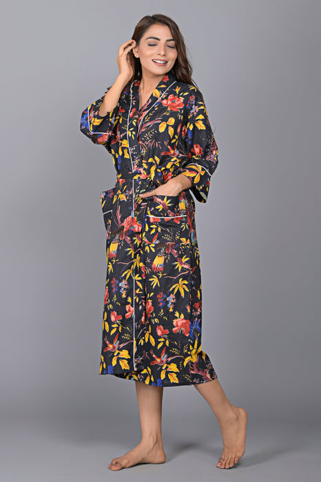 Floral Pattern Kimono Robe Long Bathrobe For Women-KM-146