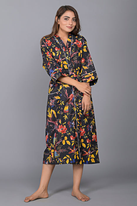 Floral Pattern Kimono Robe Long Bathrobe For Women-KM-146